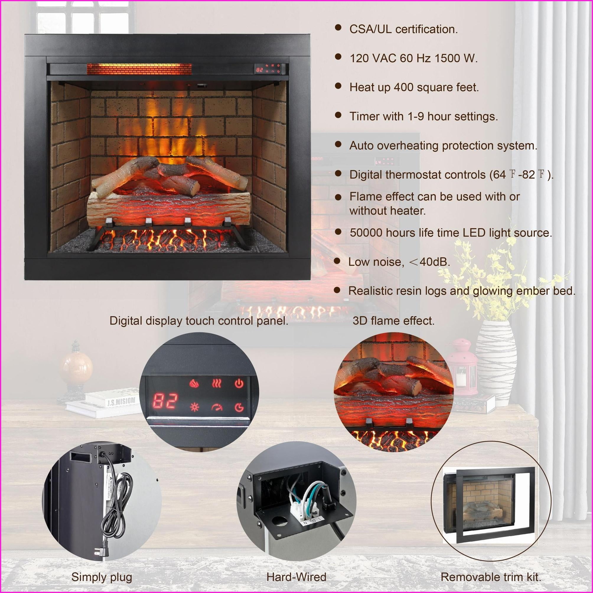 Electric Fireplace Insert, 28 Inch Western Modern with 3D Flame, Fire Crackling Sound & Touch Panel | Vent Free | Electric