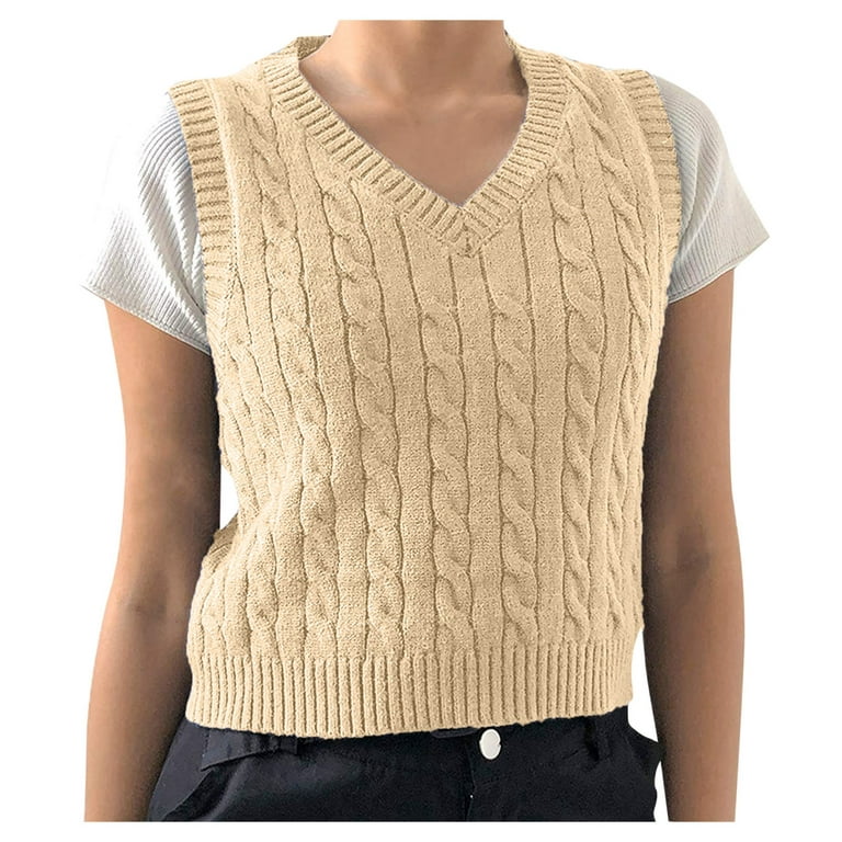 solacol Womens Sweaters Pullover Womens Sweater Vest Sleeveless Cropped  Sweater Vest Womens Knitted V-Neck Vest Sleeveless Top Pullover Uniform  Cropped Sweater Women Sweater Vest 