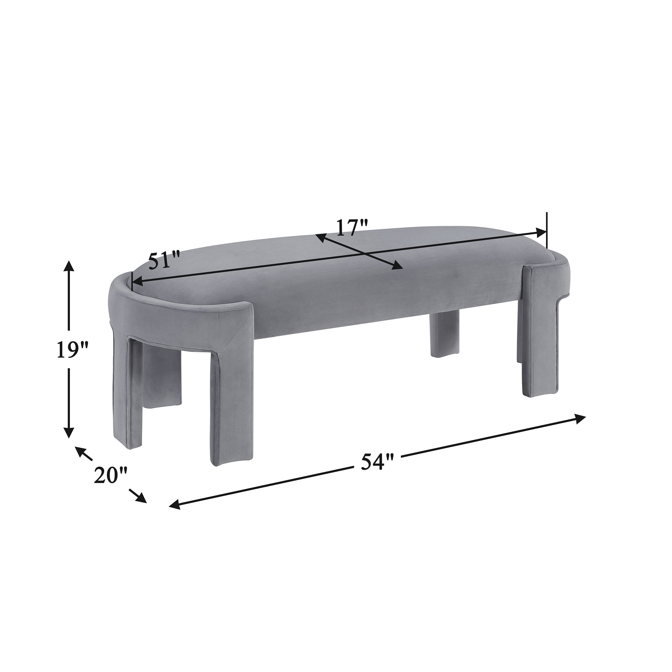 OakvillePark Veywood Velvet Bench, Gray