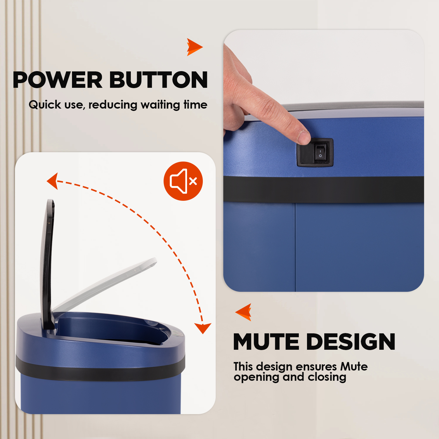PayLessHere 13Gal Touchless Trash Can - Stainless Steel w/Auto Lid, Deep Blue