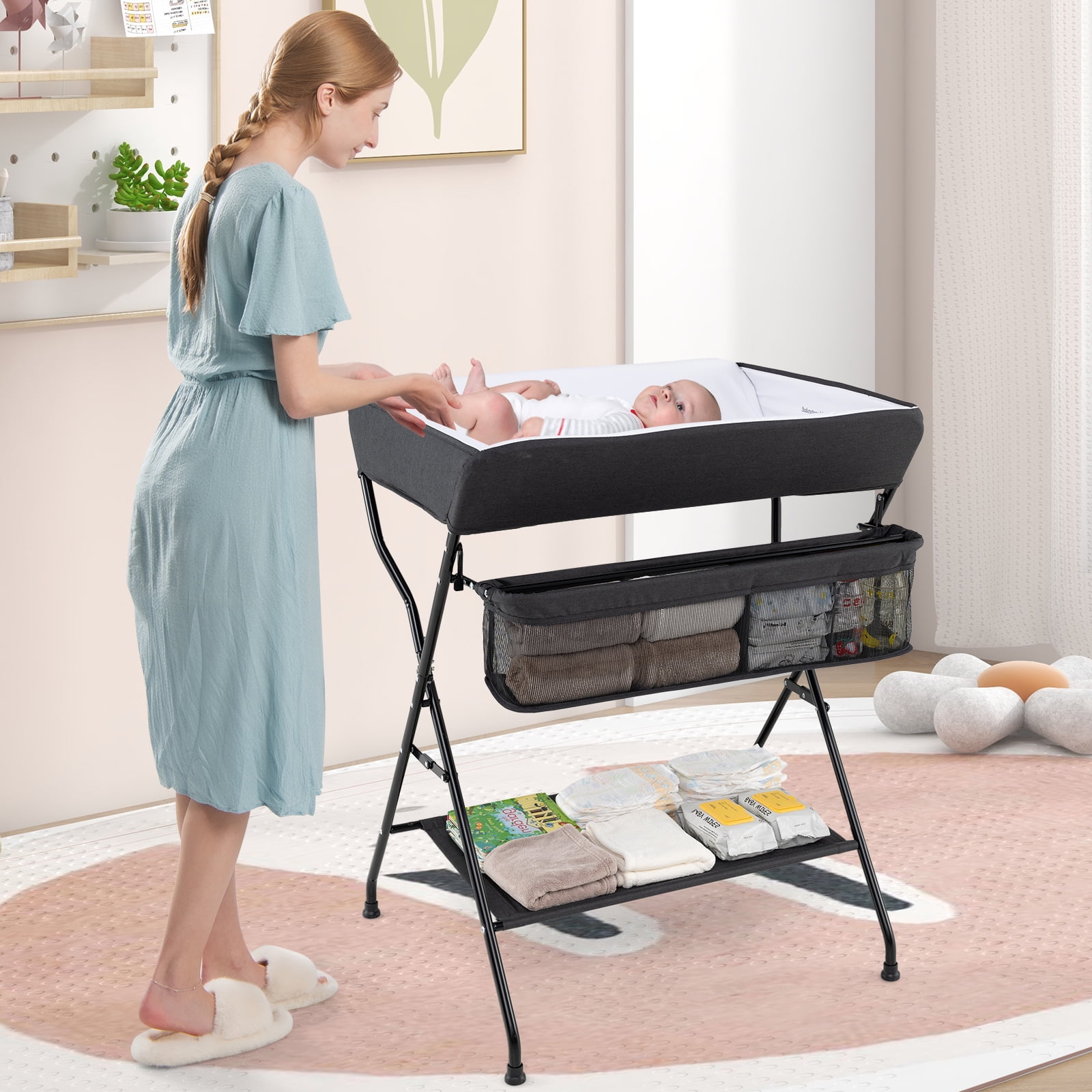 Patiojoy Infant Folding Changing Table Portable Children Baby Girl Boy Diaper Station w/ Storage Box