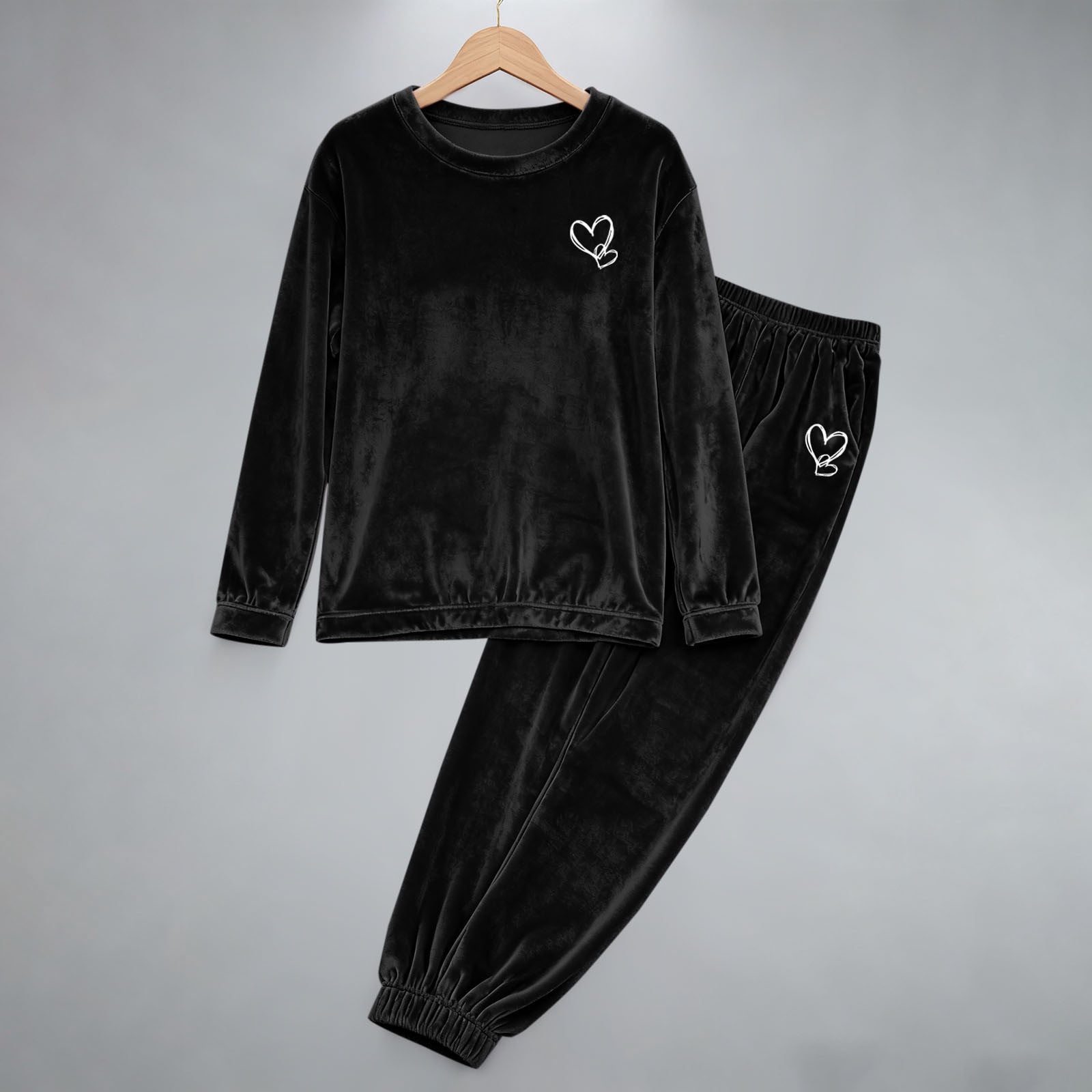 Women's Velvet Pajama Set Warm Long Sleeve Shirts & Joggers 2 Piece Jogging Suit Soft Sweatsuit Set Fashion Tracksuit Trendy Sleepwear Comfy Pjs Winter Outfits