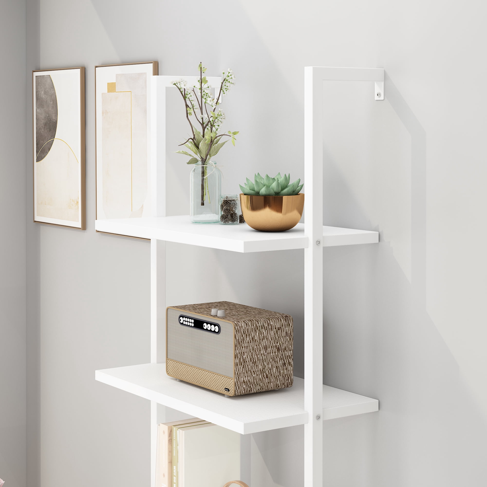 5-Layer Wall-Mounted Display Rack, White, 24.02 x 12.01 x 72 in