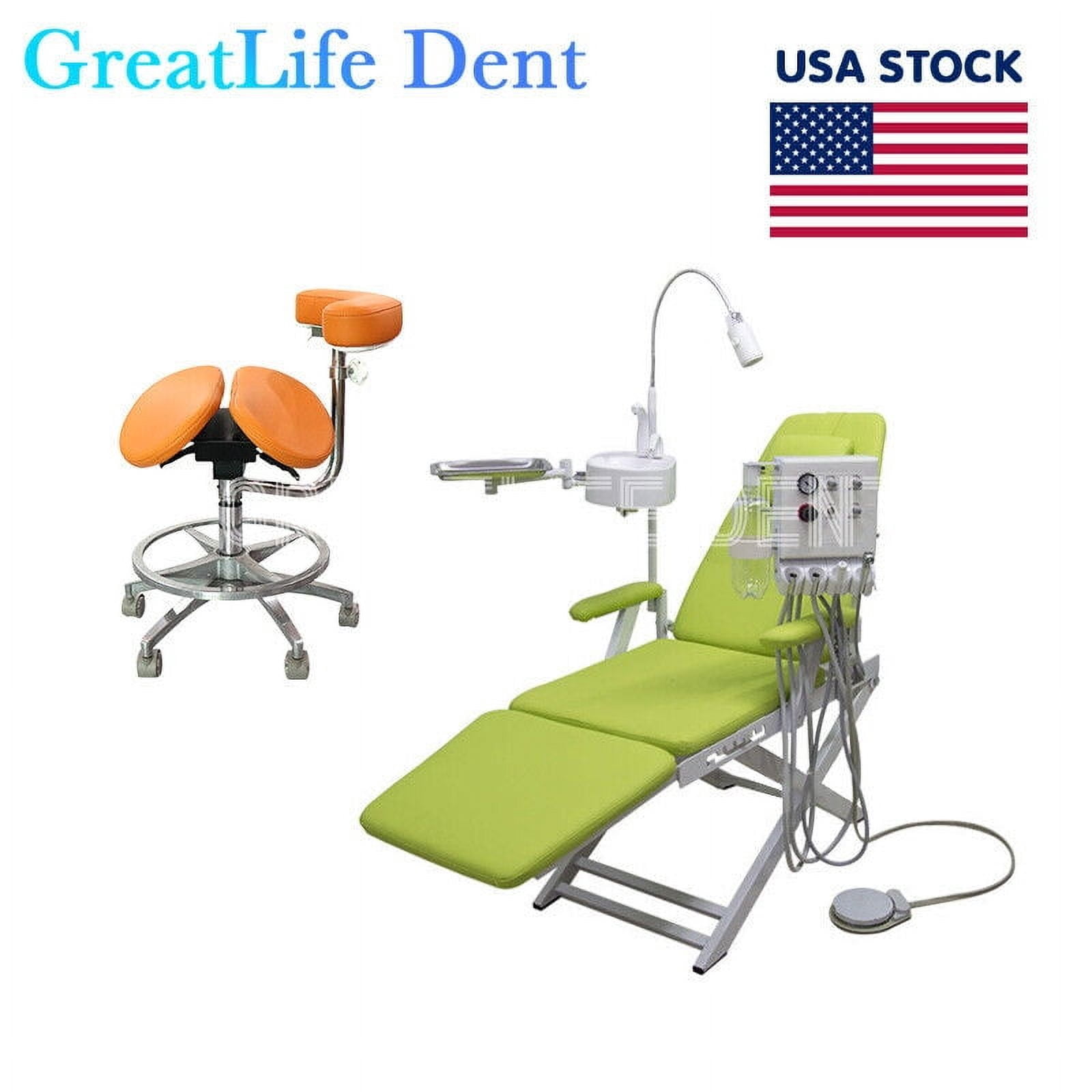 GreatLife Dent USA Stock PORTABLE DENTAL FOLDING CHAIR LED LIGHT+TURBINE+DENTIST STOOL