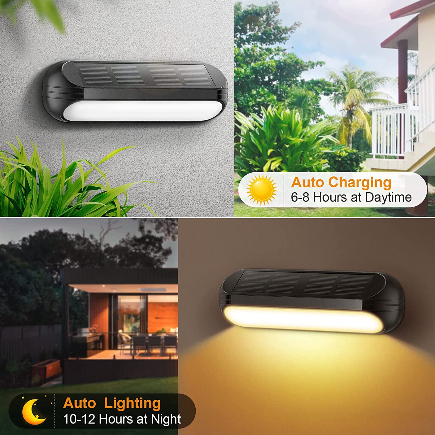 EXCMARK 4 Pack Solar Outdoor Lights – Up & Down Fence, Deck, Wall Lights | Garden, Patio, Yard Decor | Weather Resistant, IP44