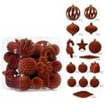 thumbnail image 2 of 28PCS Velvet Christmas Ornaments Set - Flocked Shatterproof Xmas Tree Ball Decorations in Burgundy & Coffee for Home Holiday Party Decor, 2 of 6