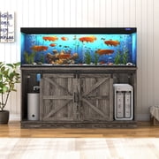 Blotout Farmhouse 75-120 Gallon Fish Tank Stand with Power Outlet, 59Aquarium Stand with Storage/Sliding Barn Door, Heavy Duty Tank Stand for 2 Fish Tank/Reptile Terrarium, 1200lbs Capacity,Gray