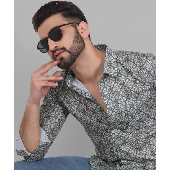 Retro Full Sleeve Casual Linen Printed Shirt for Men