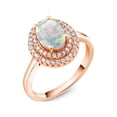 thumbnail image 2 of Gem Stone King 18K Rose Gold Plated Silver Oval White Simulated Opal Halo Engagement Ring for Women (2.20 Cttw, Gemstone October Birthstone, Oval Cabochon 8X6MM, Size 9), 2 of 4