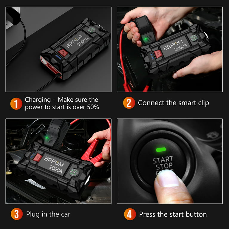  BRPOM Car Jump Starter with Air Compressor, 150PSI 4500A Peak  24000mah (Up to All Gas or 8.0L Diesel Engine, 50 Times) Portable Jump  Starter 12V Auto Battery Jump Pack QC 3.0