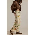 thumbnail image 3 of sicmoss Women's Beige Cotton Vegetable Floral Print Mid Rise Barrel Jeans Baggy Wide Leg Ankle Y2k with Pockets, 3 of 7