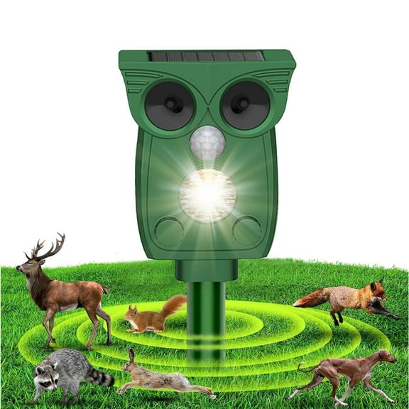 Solar Ultrasonic Animal Repellent Outdoor, Cat Squirrel Rabbit Raccoon Deer Repellent Animal Deterrent with Motion Sensor & LED Strobe Light for Patio Yard Farm Garden, IP55 Waterproof