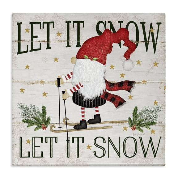 Stupell Industries Eclectic Let it Snow Gnome Skiing Canvas Art, 17 x 17, by Jennifer Pugh