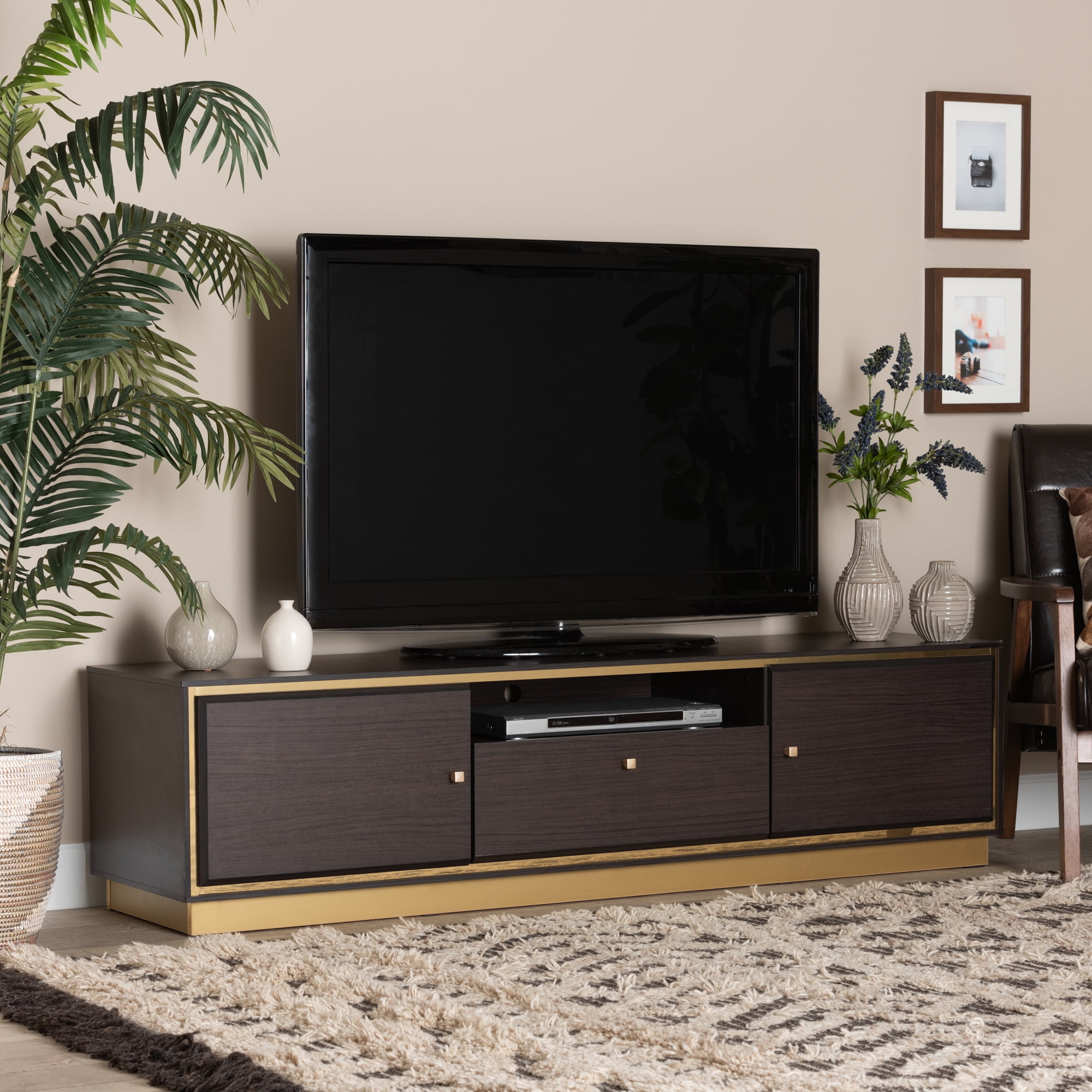 Oak/Black Decorotika Omar 160 cm Wide TV Stand and Media Console for TVs up to 72'' with Colour Options 
