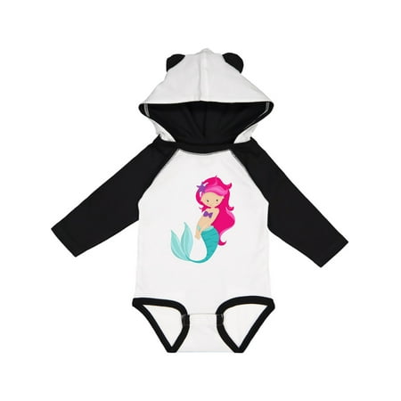 

Inktastic Cute Little Mermaid Pink Hair Purple Sea Star Gift Baby Girl Long Sleeve Bodysuit