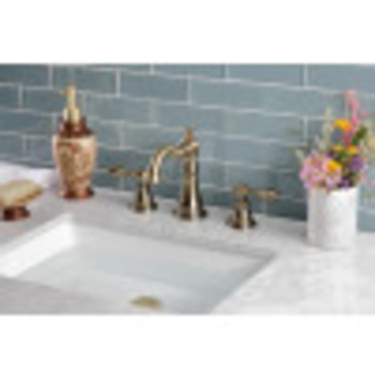 Fauceture FSC19733ACL Deck Mount Widespread Bathroom Faucet, Antique Brass