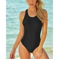 thumbnail image 1 of Women's Black Solid Cross Back One Piece Swimsuit, 1 of 8