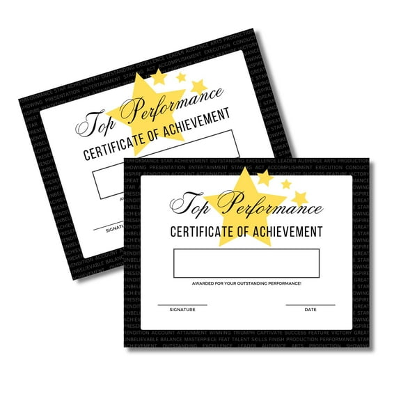 Top Performance Award Certificate of Achievement 30pk 8.5x11 Dance Participation Best Outstanding Excellence to Frame for Kids Team Lessons Entertainer