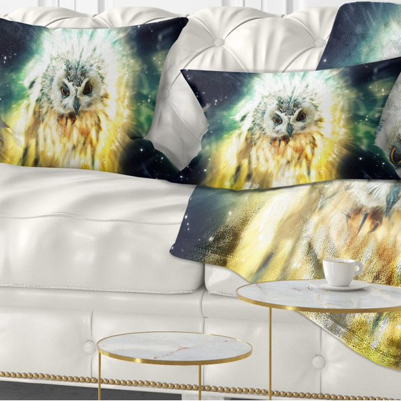 Designart Owl over Colorful Abstract Image - Animal Throw Pillow - 12x20