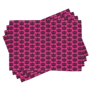 Ambesonne Hot Pink Place Mats Set of 4, Eastern Orient, Standard Size, Black Hot Pink