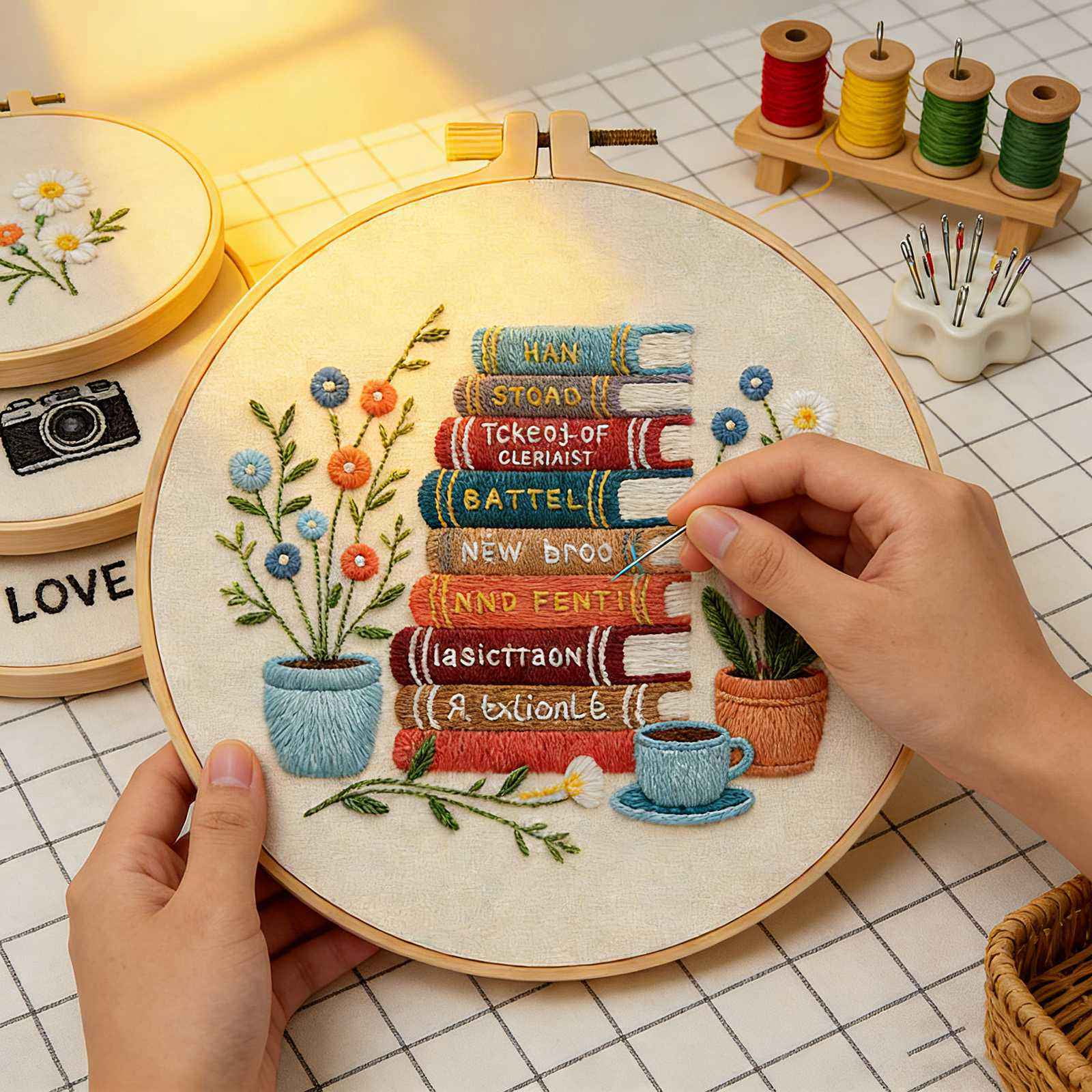 3PCS Flowers Embroidery Kits for Beginners Adults, Butterfly Hand Embroidery Starter Kits, Floral Cross Stitch Kits for Beginner Needlepoint DIY Kits for Adult, Embroidery Hoops, Thread