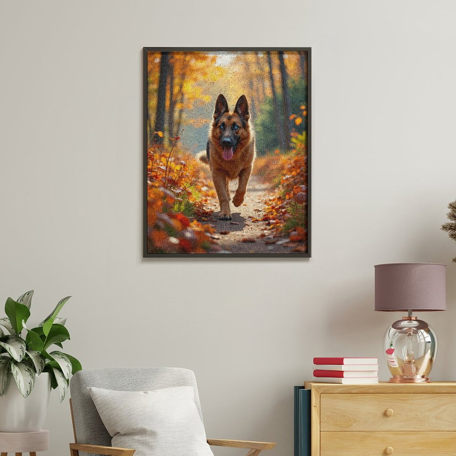 Paint by Numbers Kit for Adults, Autumn Forest German Shepherd Walk Paint by Numbers, Easy Paint by Numbers Kit for Adults Beginner, DIY Adult Paint by Number Kits on Canvas, Home Decor