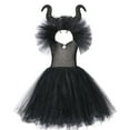 thumbnail image 2 of IDOPIP Girls Magnificent Witch Halloween Costume Black Gown with Horns Headpiece Feather Wings Outfits Set for Toddler Kids Baby Girl Fancy Dress up Cosplay 4-5 Years Black, 2 of 9