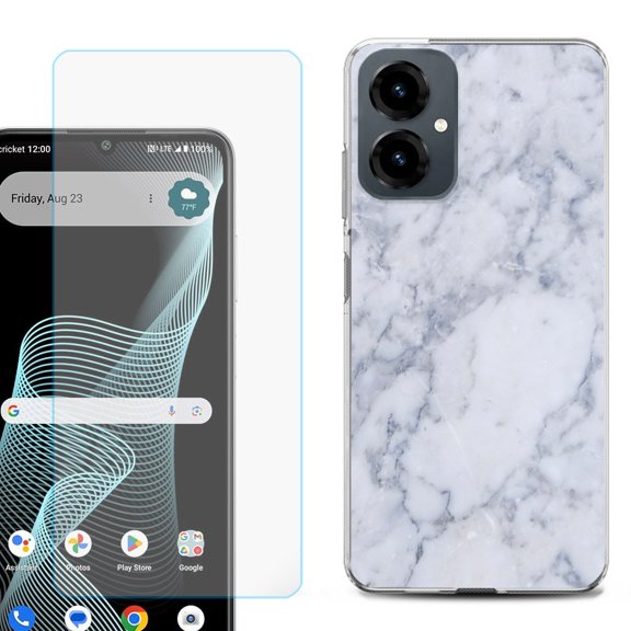 Shockproof Phone Case for Cricket Icon 2026, with Screen Protector, by OneToughShield - Marble / Clouds