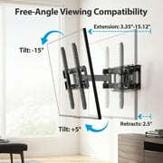 MountFTV Full Motion TV Wall Mount for 26-65 inch TVs Holds up to 110 lbs Swivels Tilts Extension Leveling, Max 400 x 400mm, Fits 8/12/16 Wood Stud