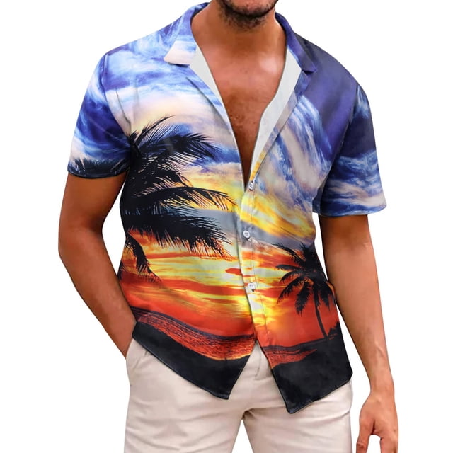 Camisa de playa de manga corta hawaiana para hombre, camisas informales con botones de verano estampadas Pompotops oipoqjl44767