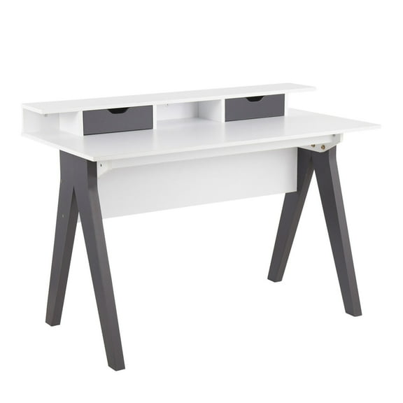 Wishbone Indoor Contemporary Office Desk In Grey And White Wood