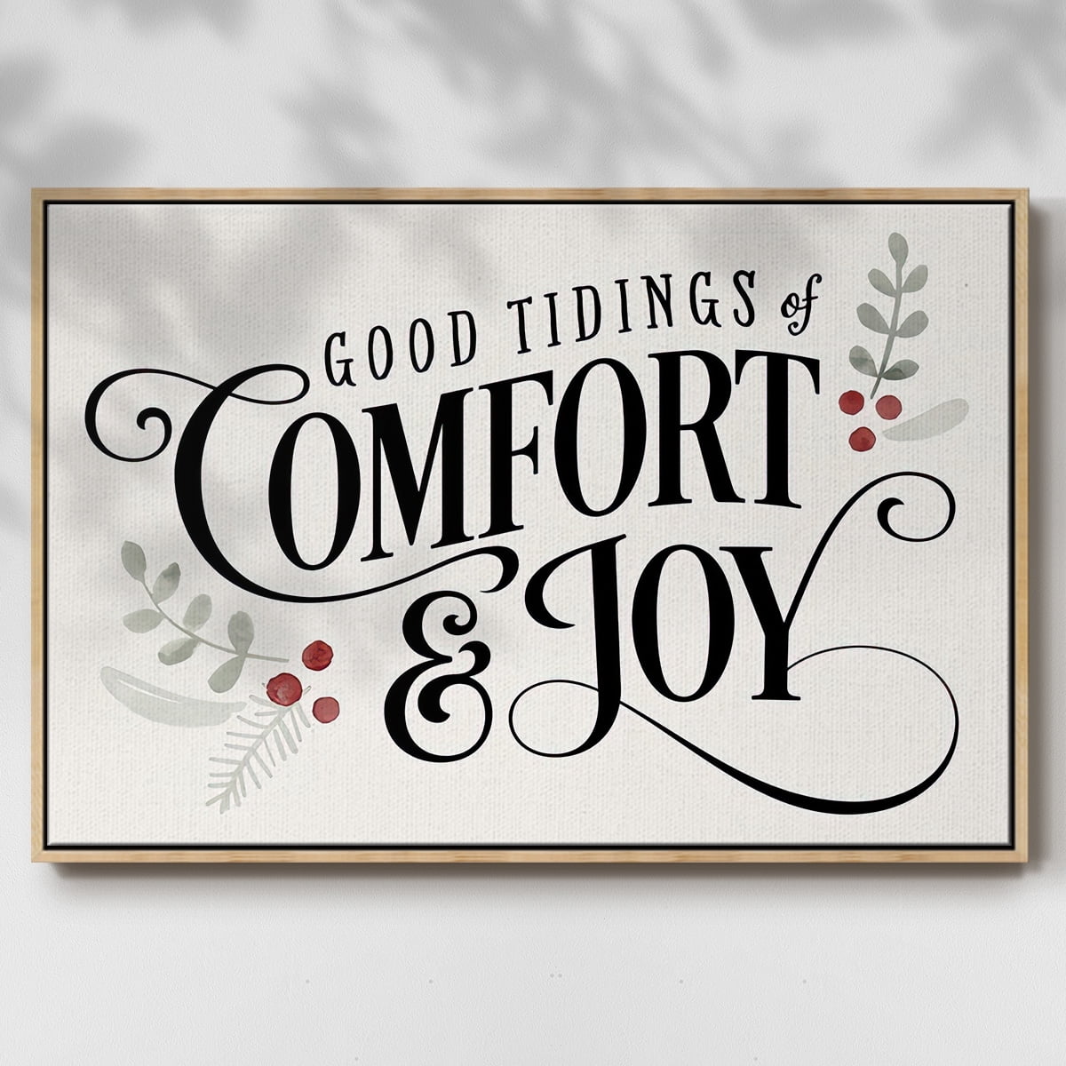 Merry Sentiment I - Framed Gallery Wrapped Holiday Canvas - 17 x 25 - Natural Wood Frame