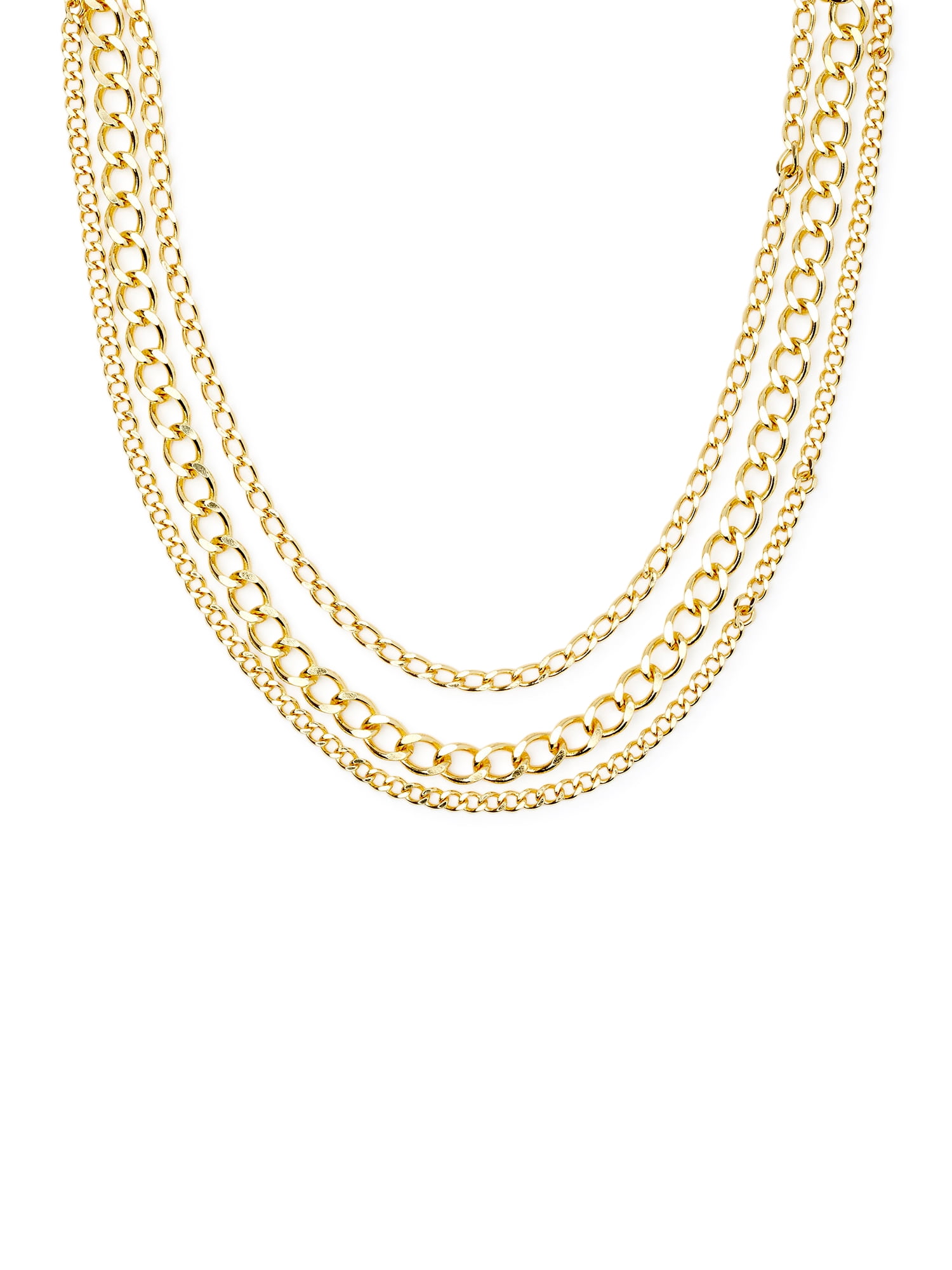 Scoop Womens Women's 14KT Gold Flash-Plated Triple Chain Layered Necklace Set, 3-Piece