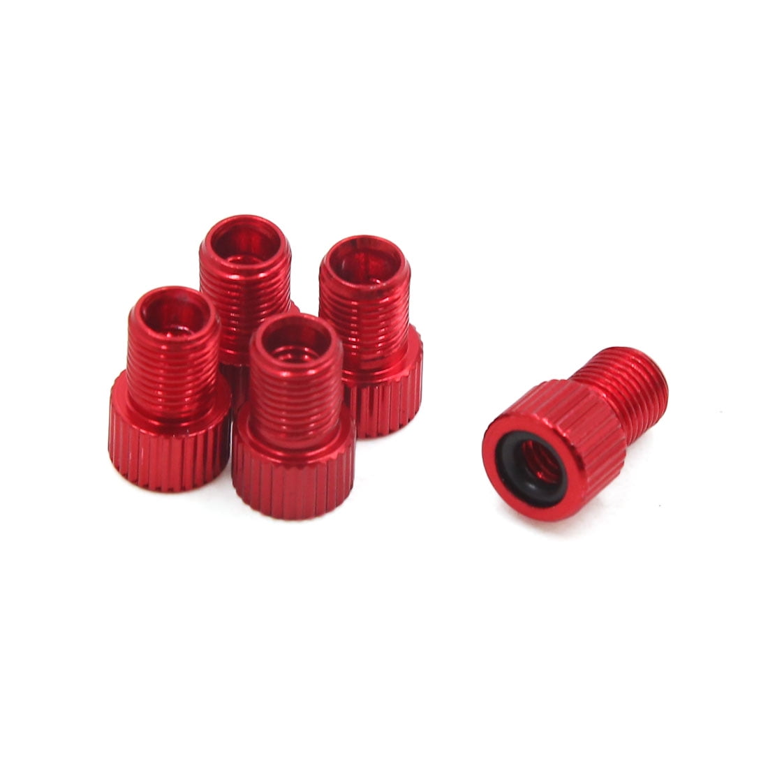 Tire Valve Converter Adapter 5Pcs Red Aluminum Alloy Bike French to American