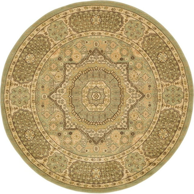 Unique Loom Austin Vintage Area Rug 6' x 6' Round Light Green/Tan