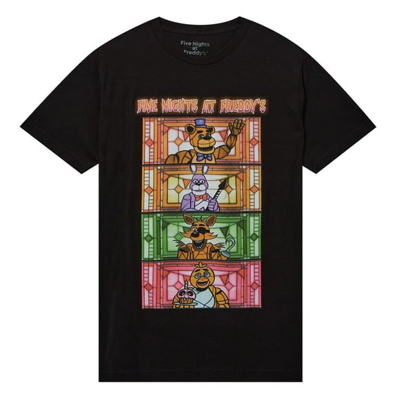 Five Nights At Freddy's T-Shirt Men's Stained Glass Character Blocks Adult Tee