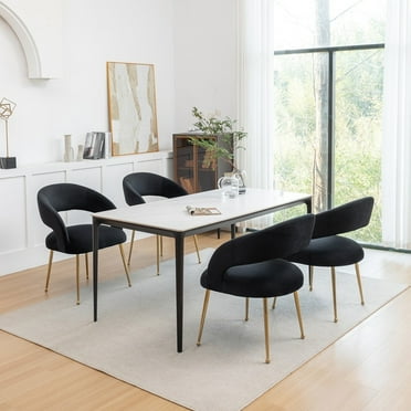 SEYNAR  Mid Century Modern Velvet Upolstered Open-Back Dining Chair Set of 4 Black