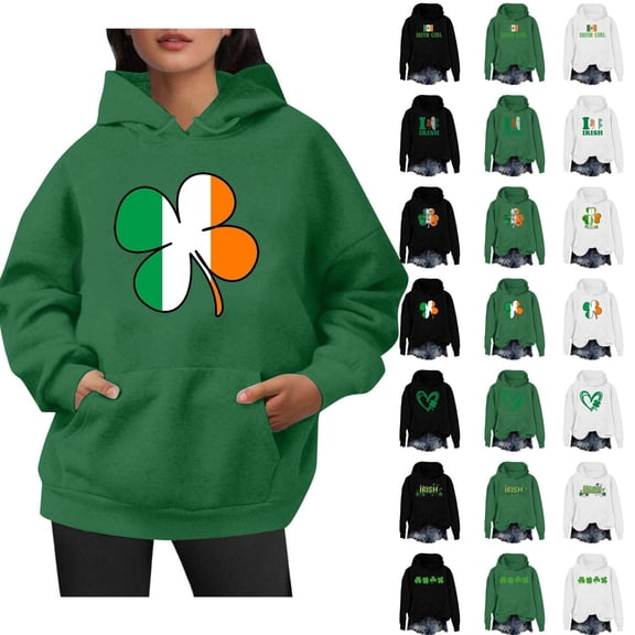 ShiShine St Patricks Day Sweatshirt for Women Hooded Long Sleeve Casual Pullover with Cute Print