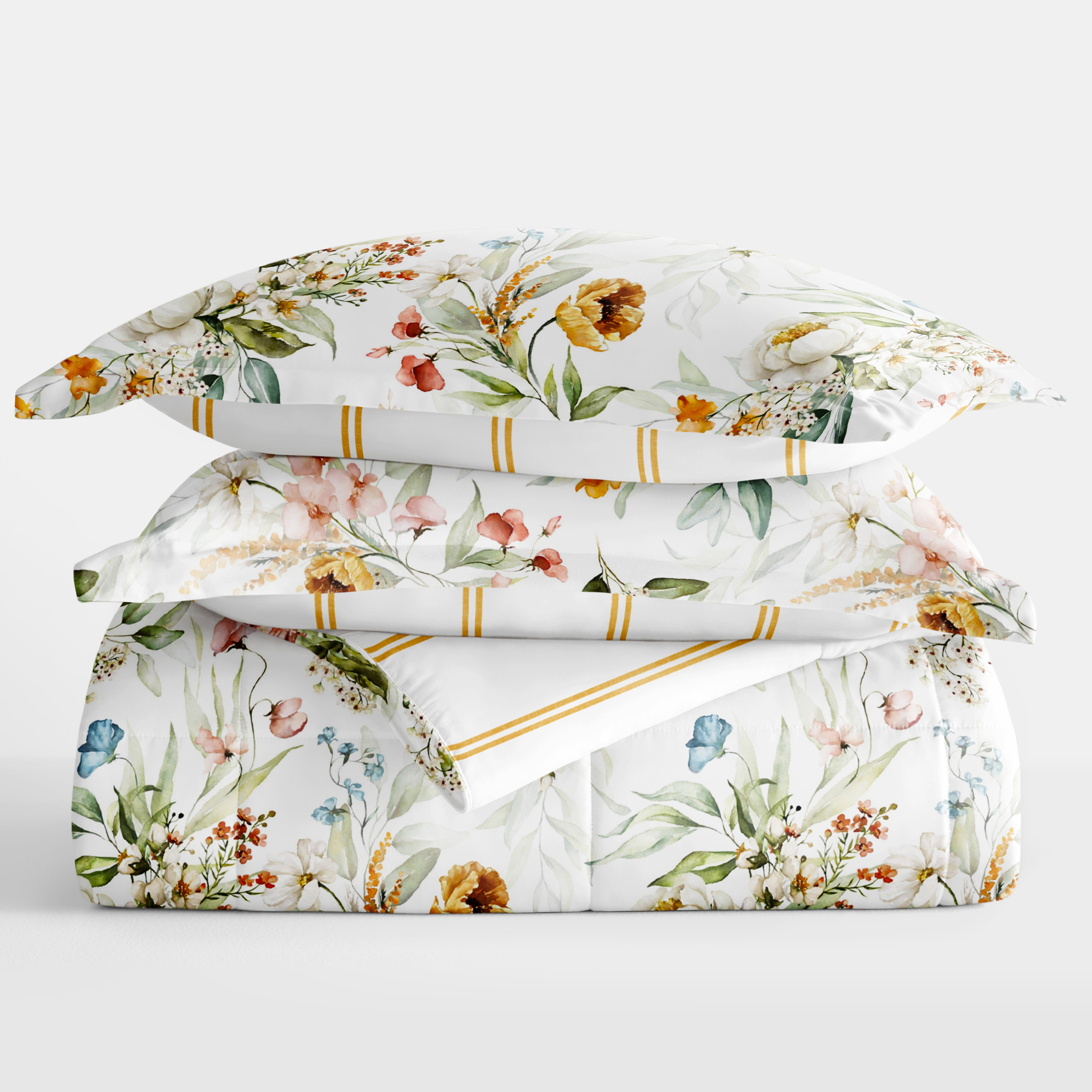 Noble Linens Down Alternative Chintz Floral Stripe Clay Reversible Comforter Set
