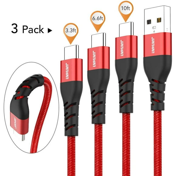 Câble USB C, JianHan 3 Pack (3.3ft + 6.6ft + 10ft) Câble de Chargement USB de Type C Cordon Tressé pour Samsung Galaxy
