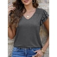 thumbnail image 2 of PRETTYGARDEN Women's Summer Basic Tops Trendy Casual Ruffle Short Sleeve V Neck Plain T Shirts Blouses, 2 of 8