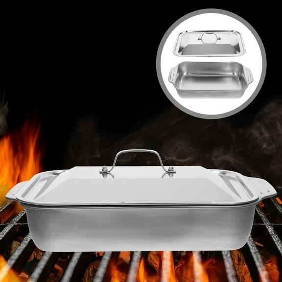 RENACLIPY  Rectangular Stainless Steel Roasting Pan with Lid for Grilling Baking Home Use