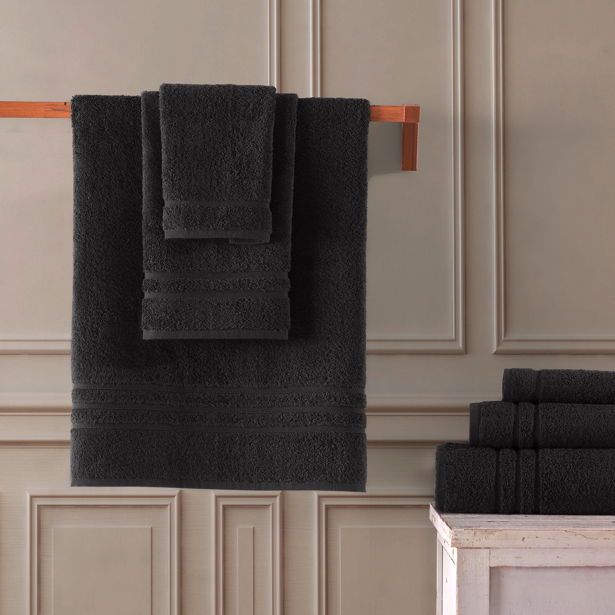Hawmam Linen Black Bathroom Accessories Set - 12 Piece Bathroom Set: 4 Bath Towels, 4 Hand Towels, 4 Washcloths, 100% Turkish Cotton, Quickdry, High Absorbent, Dorm Room Essentials Spa 600 GSM