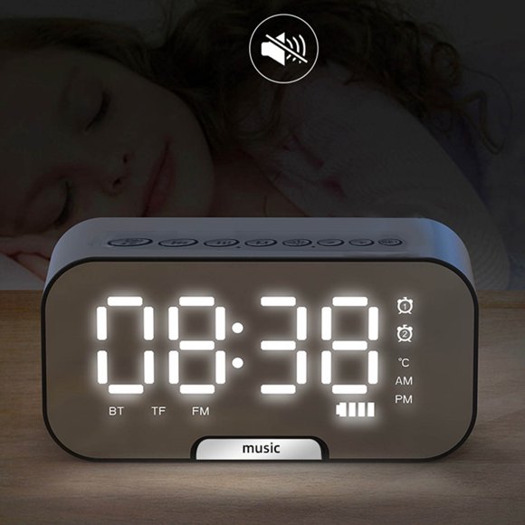 Birdeem Bluetooth Alarm Clock,Smart Speaker with Fm Radio,Temperature Display,Dual Alarm Settings,Adjustable Brightness,Compact Size 5.2X2.7X1.8 Inches