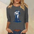 thumbnail image 2 of Staron Women's 3/4 Sleeve Western Print Casual T-Shirt Round Neck Loose Fit Bohemian Top Blouse, Gray M, 2 of 4