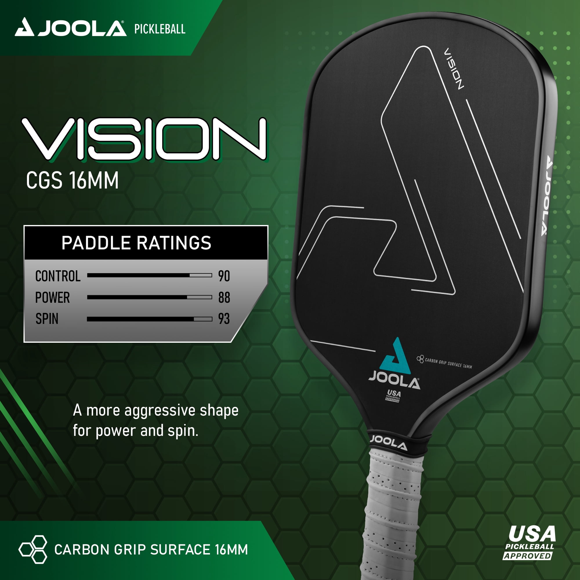 JOOLA Vision CGS 16mm Pickleball Paddle, Black, Weight 7.8 ounces
