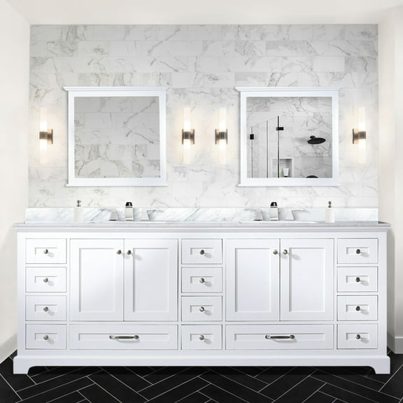 White Double 84 In. W Bath Vanity, Marble Top, Mesmerizing Vanity With Finish