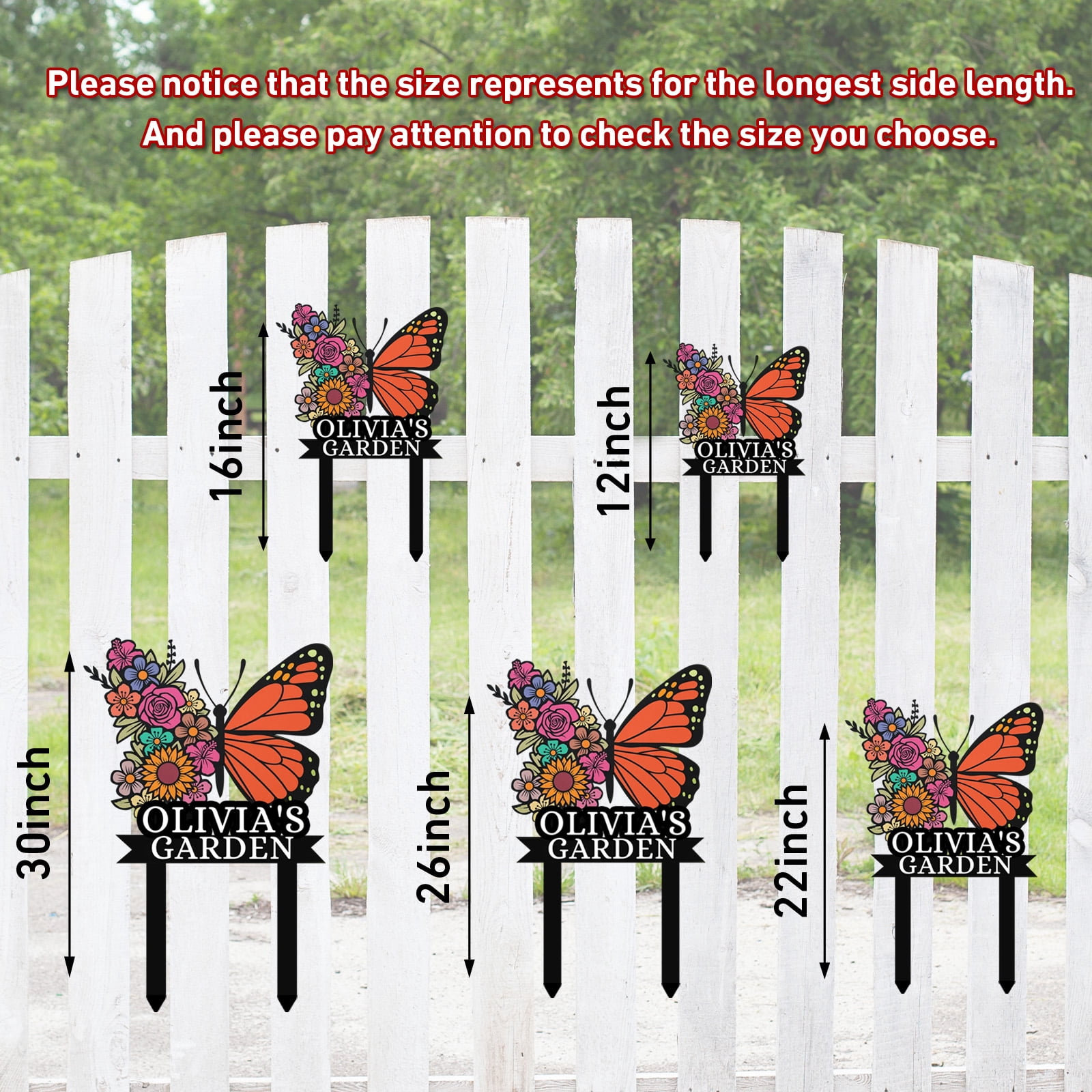 Personalized Garden Signs, Custom Metal Colorful Butterfly Garden Sign for Outside, Butterfly Garden Stake Metal Sign Garden Name Sign, Garden Decor Sign Yard Sign with Stakes(16inches-Nonporous)