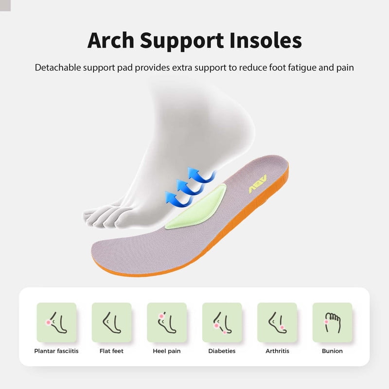 AOV Extra Wide Toe Box Arch Support Walking Shoes,Orthotic Plantar Fasciitis Tennis Sneaker,Black&gray,Size 9