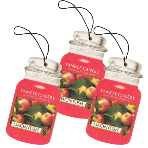 Yankee Candle Classic Paper Car Jar Hanging Air Freshener, Macintosh (3-Pack)